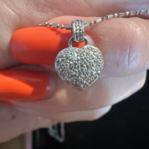 14K white gold heart shaped necklace with diamonds